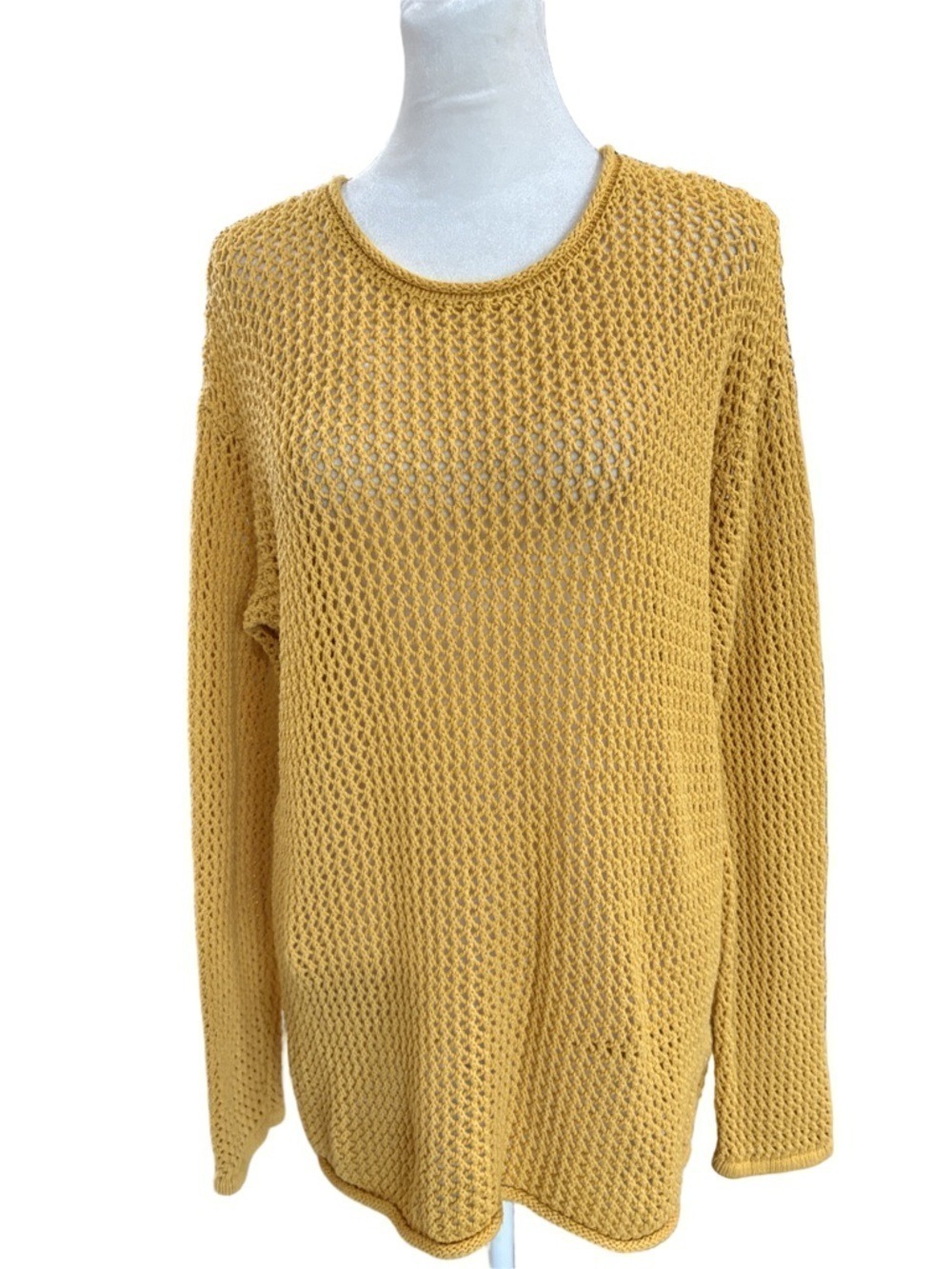Sanctuary Sz M sweater. Loose knit cotton open weave gold yellow all season